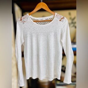 Sandro Women's White Lace Shoulder Long Sleeve Top